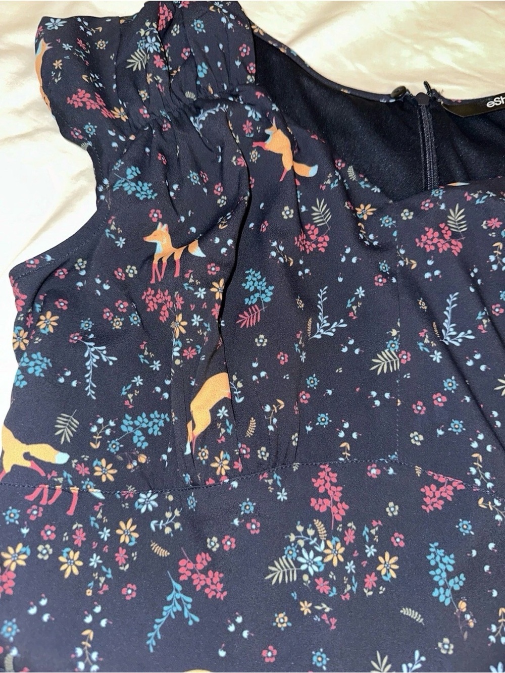 eshakti Navy Dress with Orange Fox & Floral Print - Picture 4 of 13